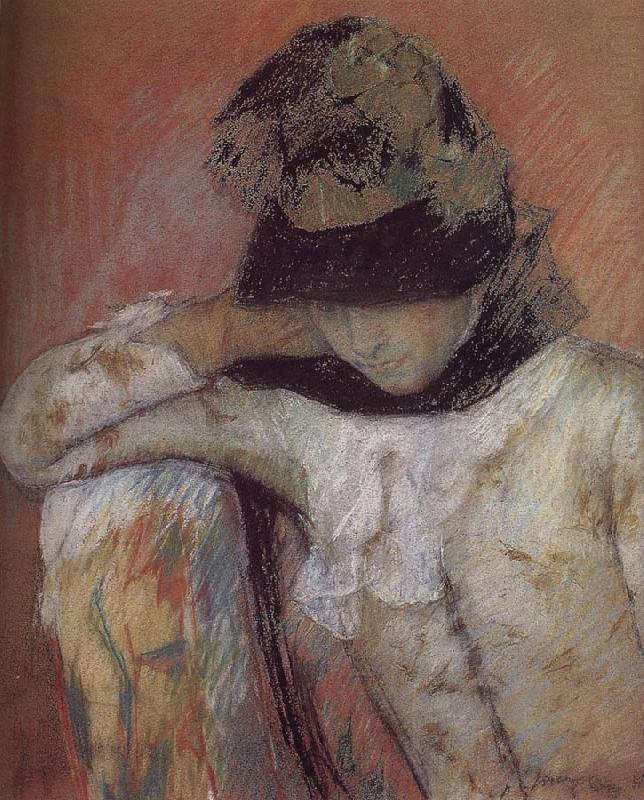 The young wearing the hat and looking down, Mary Cassatt